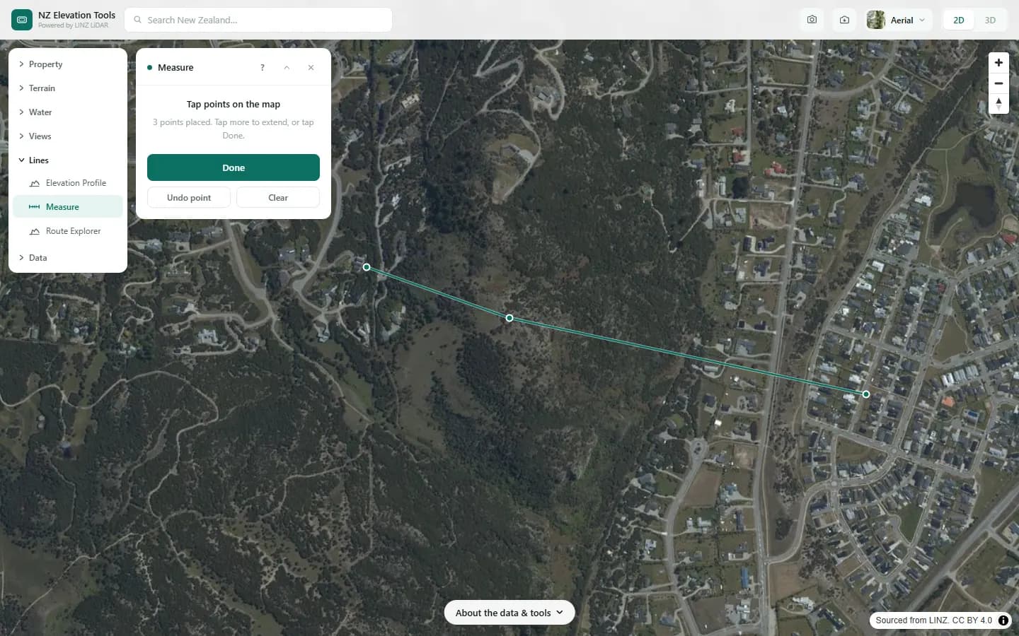Points tapped out on the map with the Done button in the panel