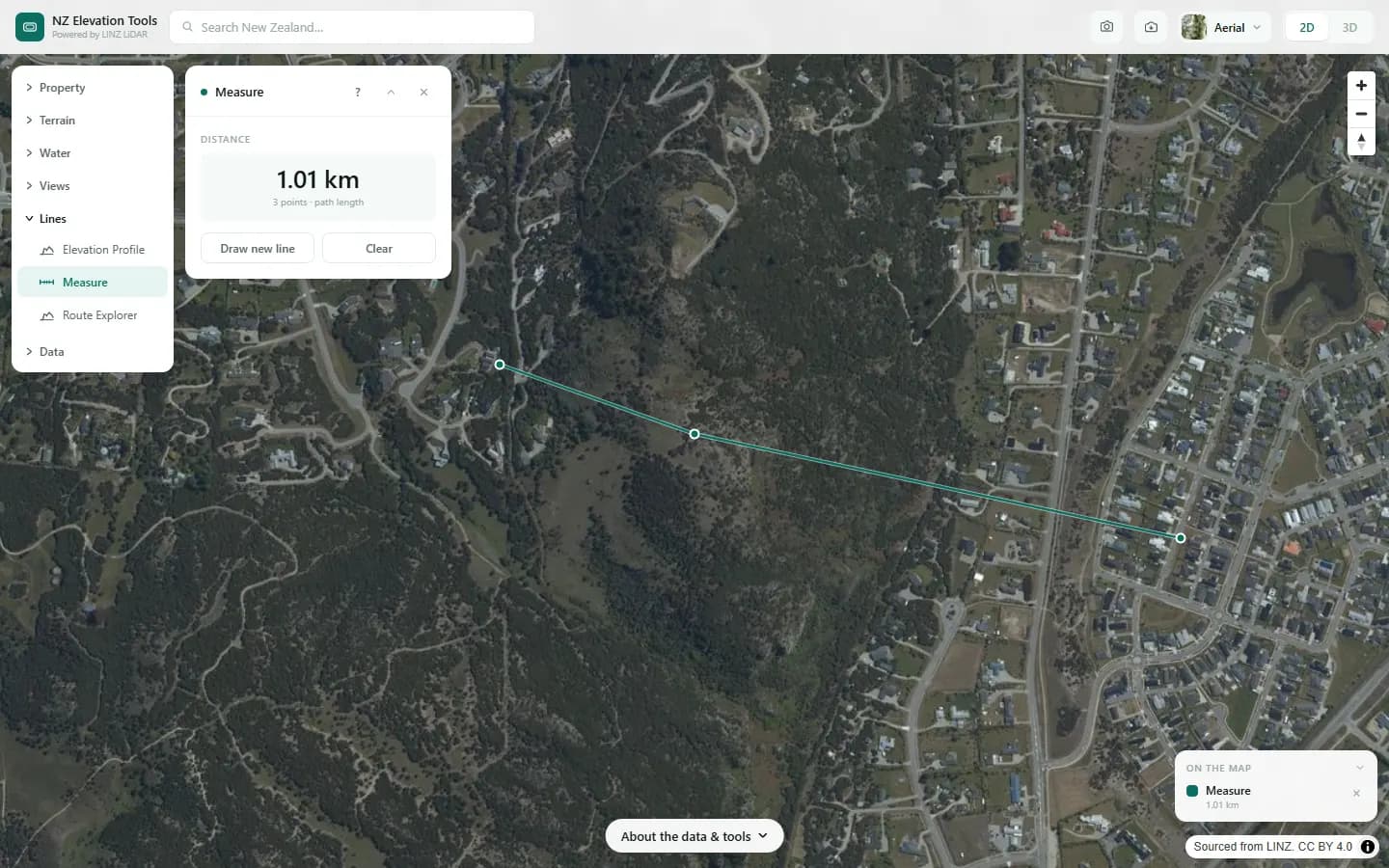 Measure result showing 1.01 km over 3 points